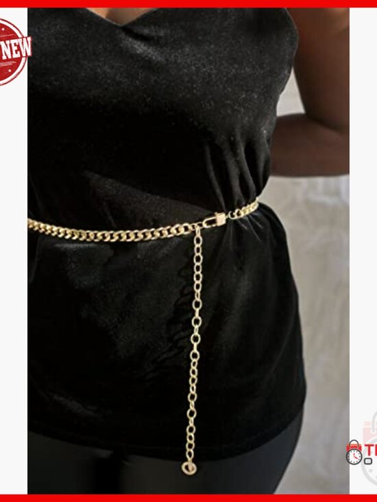 Gold Tone Chain Link Waist Belt with Extender, One Size, Statement Piece